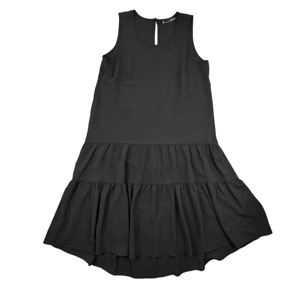 CHETTA B Black Sleeveless Tiered Ruffle Hem Dress XL Made in Vietnam Polyester